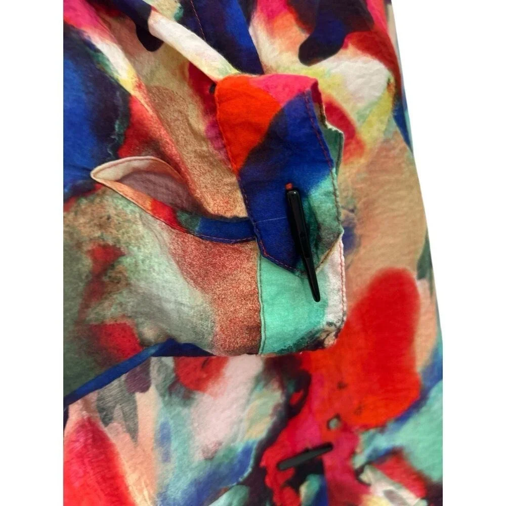 Ali Miles Top Multicolor Tunic Abstract Toggle Button Size 2X Lagenlook Artsy - Picture 6 of 9